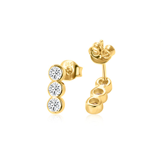 14k Gold Vermeil 3-Stone Bezel Earrings