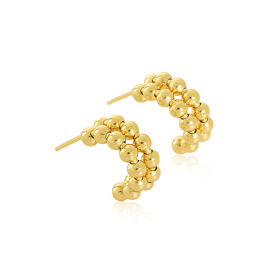 Double Bubble Bead Open Hoop 18k Gold Earrings
