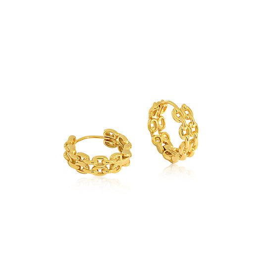 Double Chain Link 18k Gold Hoop Earrings
