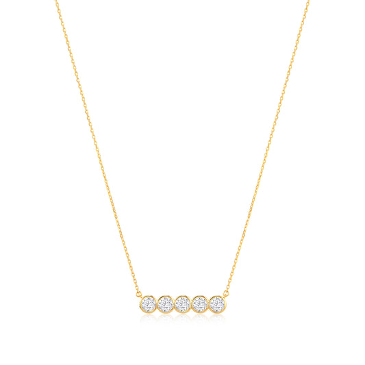 Five Stone Bezel Bar 14k Gold Necklace