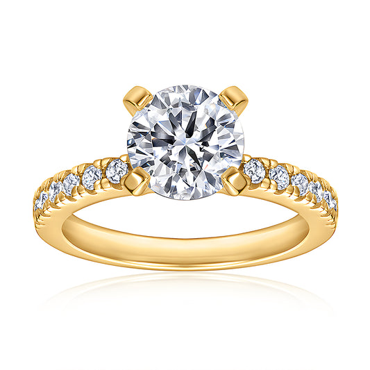 14k Gold Vermeil Solitaire Pave Ring